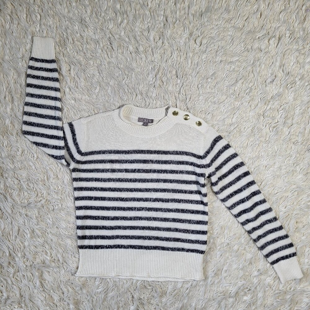 J.Crew Relaxed Linen Beach Sweater With Gold Shoulder Buttons - XS - Picture 3 of 14